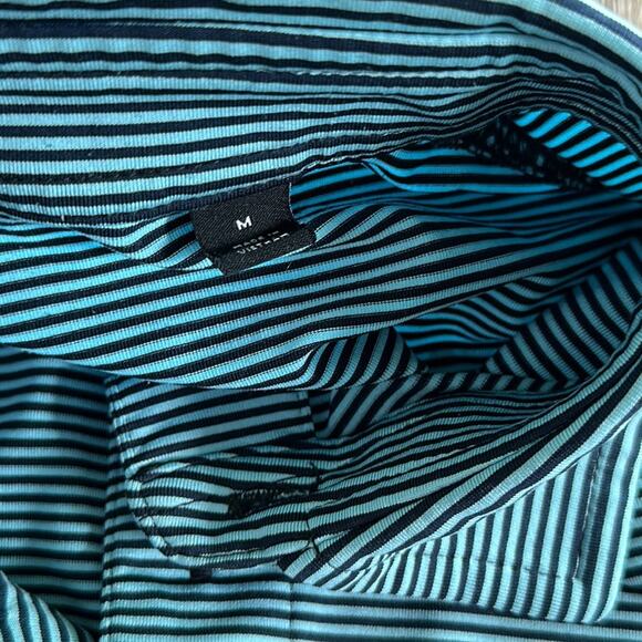 Dunning Golf Performance Polo Teal & Blue Striped Medium - Picture 4 of 5